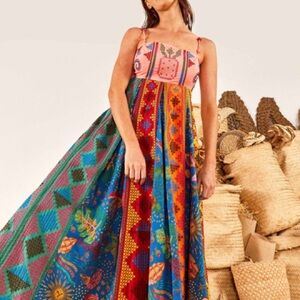 FARM Rio Color Block Embroidered Maxi Dress